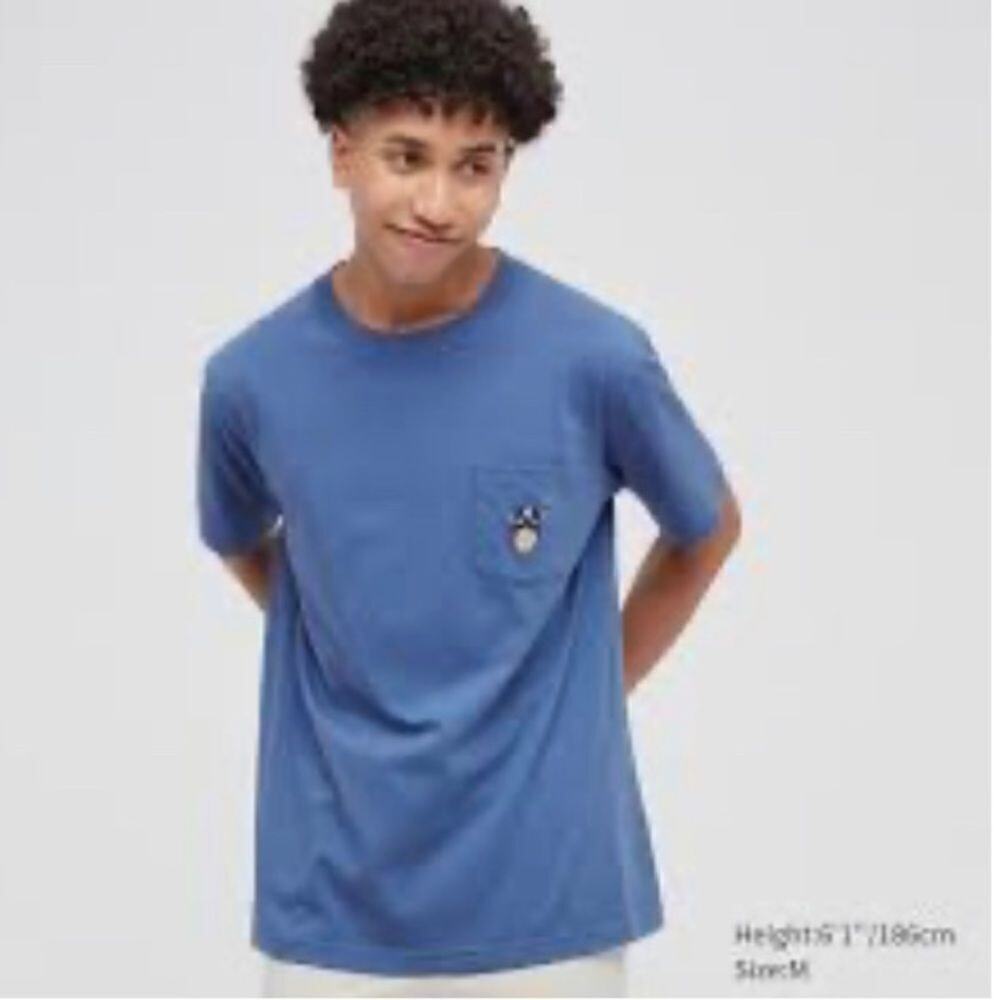 Disney Uniqlo Unisex Shirt Navy Blue Mickey Mouse Embroidered T Size Medium